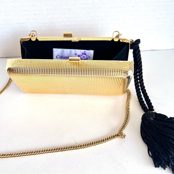 Vintage Columbine Evening Bag | Shiney Gold Metal with Tassle Size: Os - Picture 4 of 11
